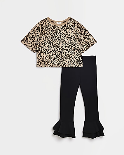 Girls Brown Leopard print t-shirt outfit