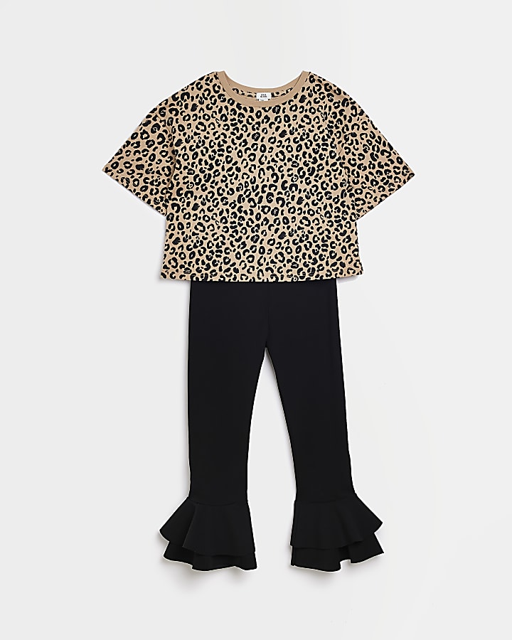 Girls Brown Leopard print t-shirt outfit