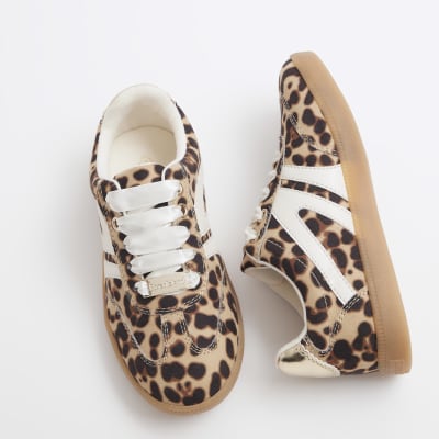 Girls brown leopard print trainers River Island