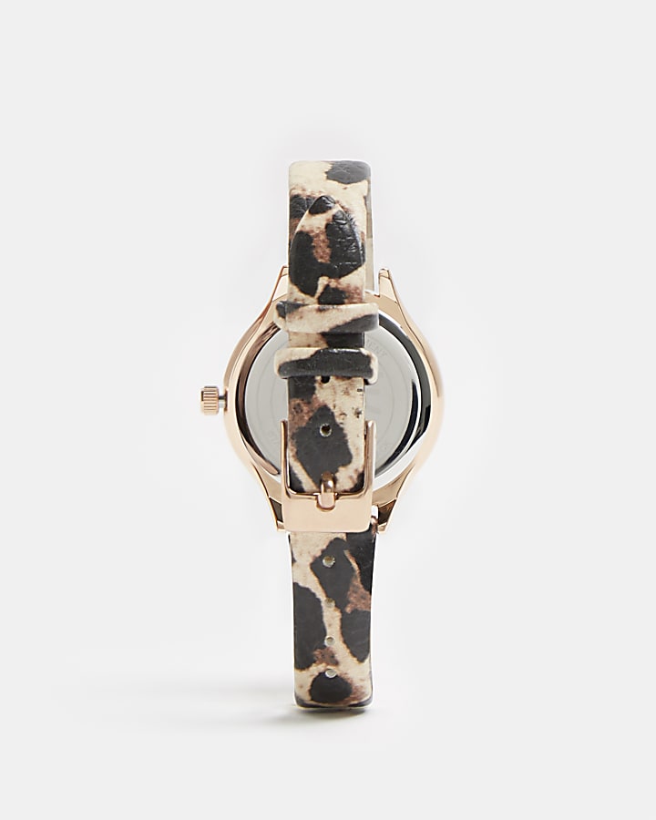 Girls brown leopard print watch