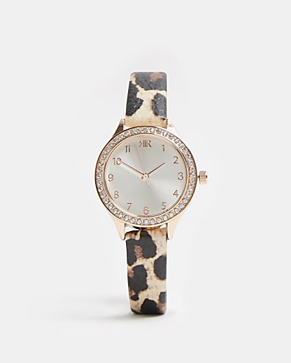 Girls brown leopard print watch
