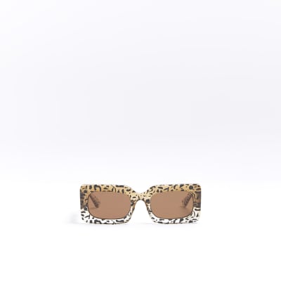 Girls brown leopard rectangle sunglasses