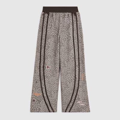 Girls Brown Leopard Wide Leg Joggers