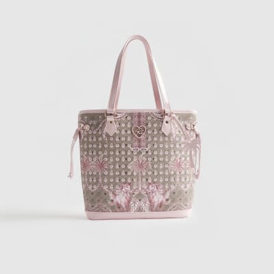 Girls Brown Monogram Horse Print Shopper Bag