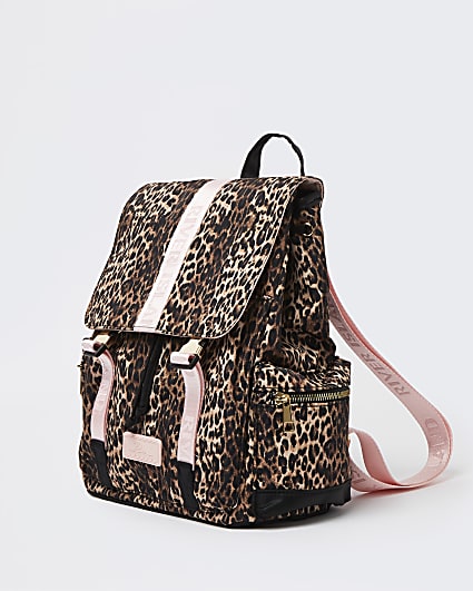 Girls brown nylon leopard utility bag