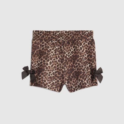 Girls Brown Premium Leopard Print Bow Shorts