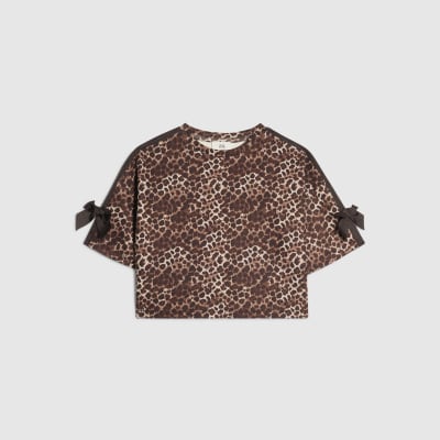 Girls Brown Premium Leopard Print Top