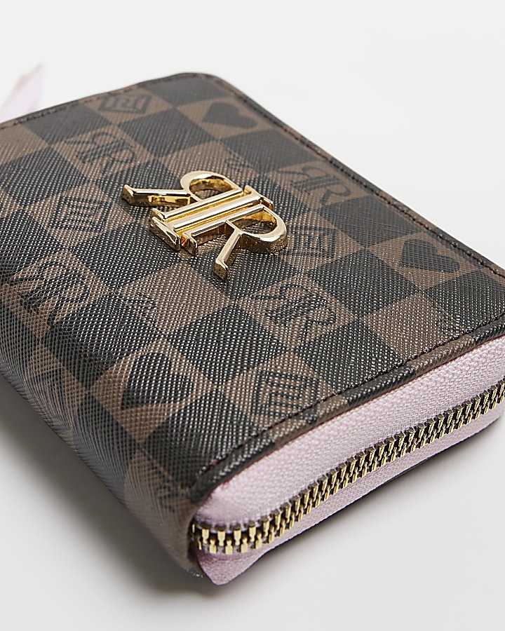 Girls brown RI checkerboard purse