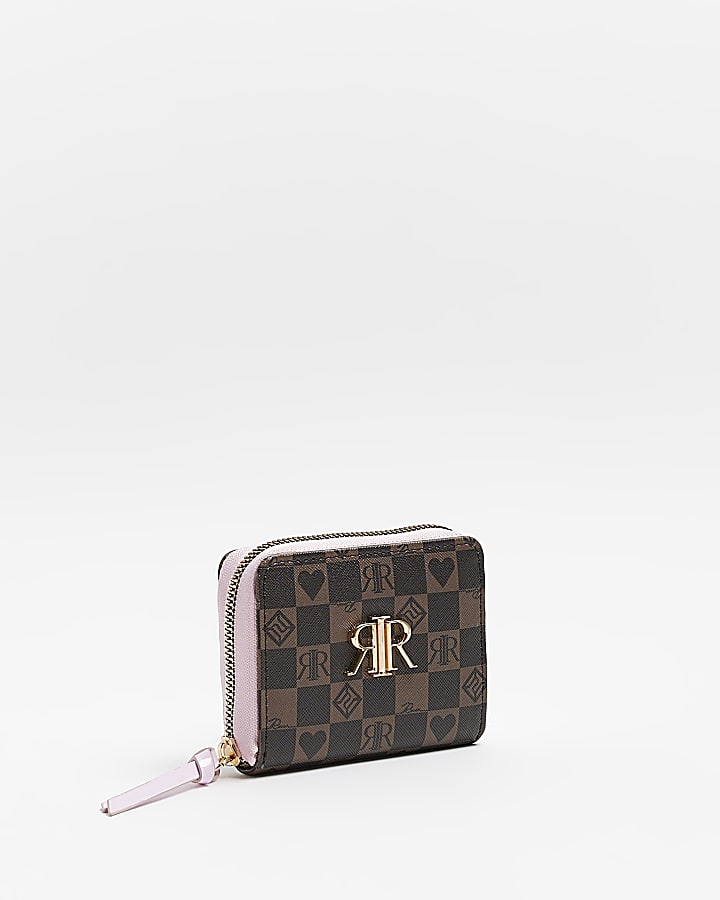 Girls brown RI checkerboard purse