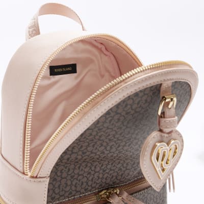 River Island Monogram Backpack in Brown