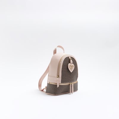 River Island monogram backpack in brown