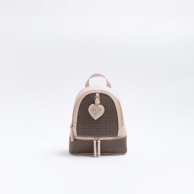 River Island Monogram Backpack in Brown