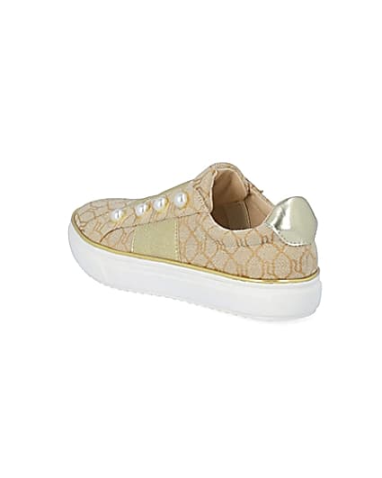 360 degree animation of product Girls brown RI jacquard pearl trainers frame-6