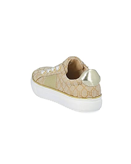 360 degree animation of product Girls brown RI jacquard pearl trainers frame-7