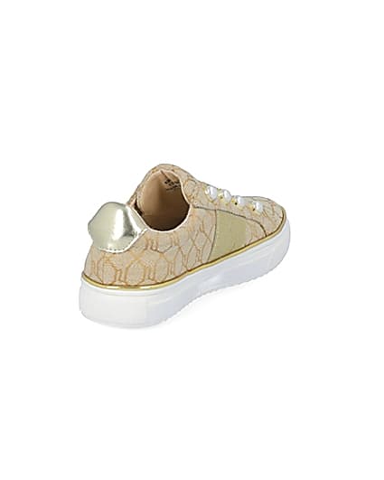 360 degree animation of product Girls brown RI jacquard pearl trainers frame-11