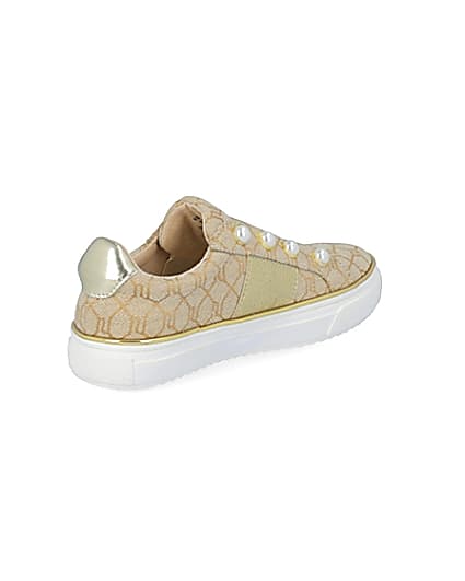 360 degree animation of product Girls brown RI jacquard pearl trainers frame-12