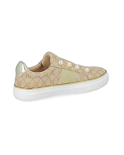 360 degree animation of product Girls brown RI jacquard pearl trainers frame-13