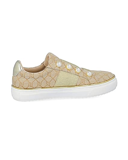 360 degree animation of product Girls brown RI jacquard pearl trainers frame-14