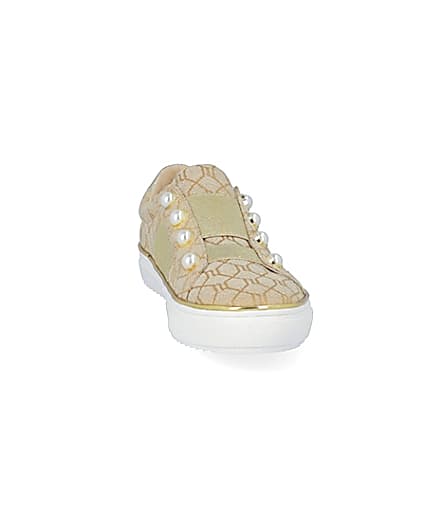 360 degree animation of product Girls brown RI jacquard pearl trainers frame-20