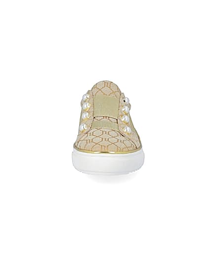 360 degree animation of product Girls brown RI jacquard pearl trainers frame-21