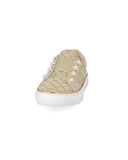 360 degree animation of product Girls brown RI jacquard pearl trainers frame-22