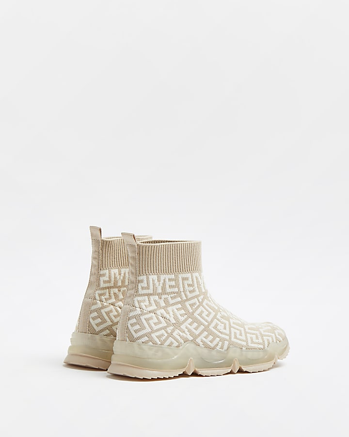 Girls brown RI knit high top trainers