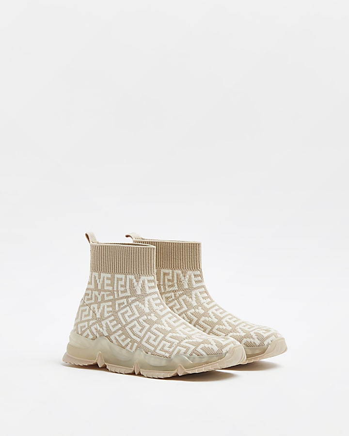 Girls brown RI knit high top trainers