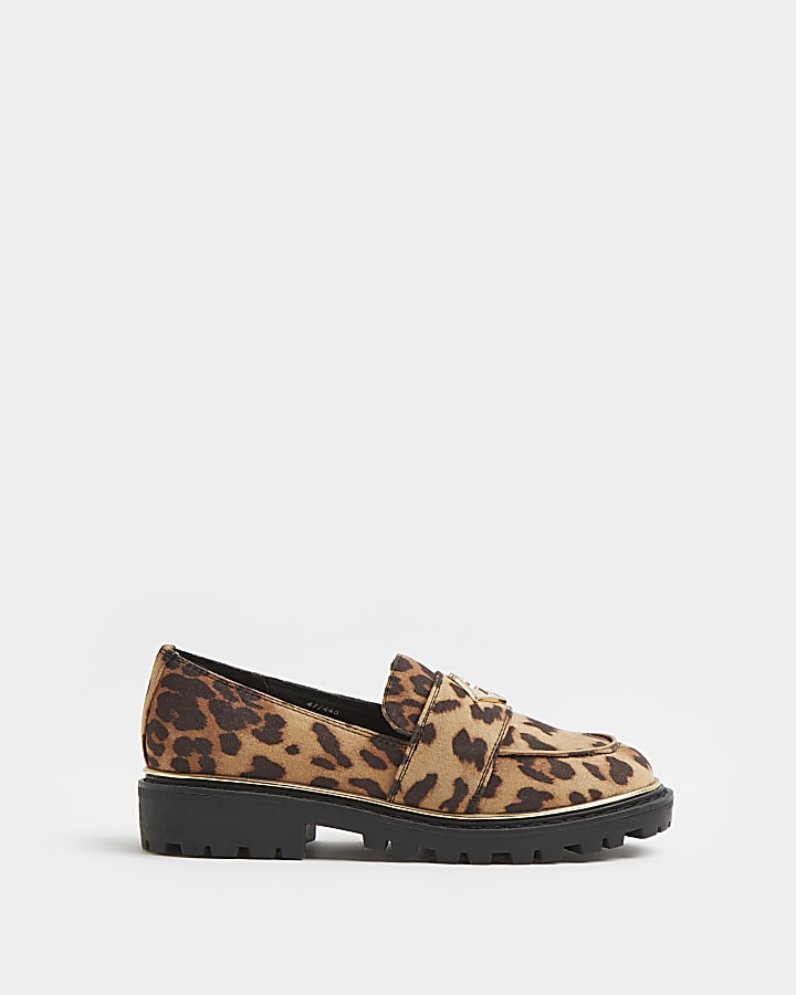 Girls brown RI leopard print loafers