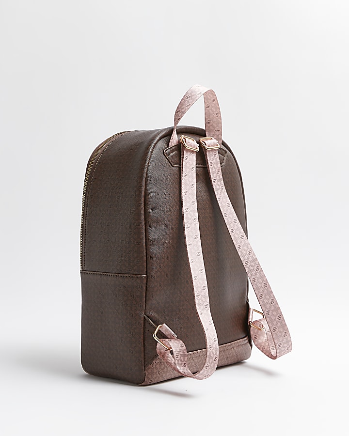 Girls brown RI monogram backpack