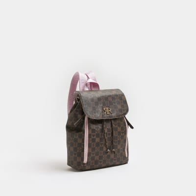 Girls brown RI monogram backpack