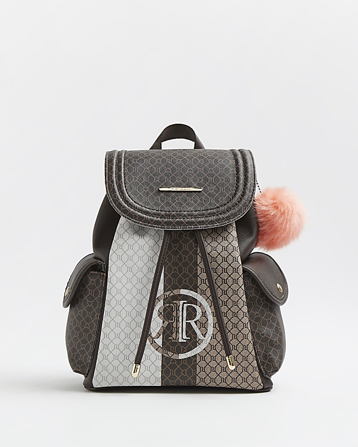 Girls brown RI monogram backpack