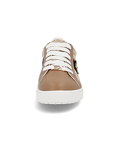 360 degree animation of product Girls brown RI monogram bee trainers frame-0