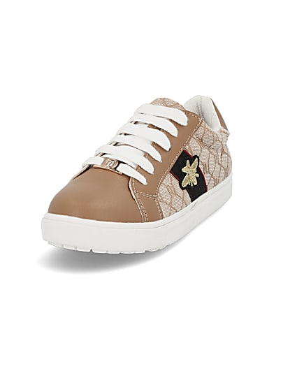 360 degree animation of product Girls brown RI monogram bee trainers frame-2