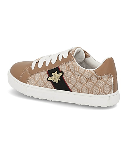 360 degree animation of product Girls brown RI monogram bee trainers frame-8