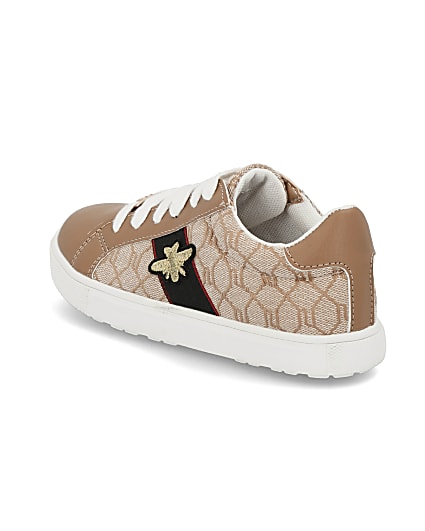 360 degree animation of product Girls brown RI monogram bee trainers frame-9