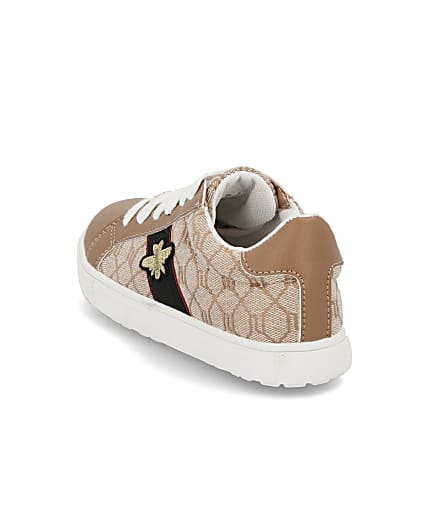 360 degree animation of product Girls brown RI monogram bee trainers frame-10