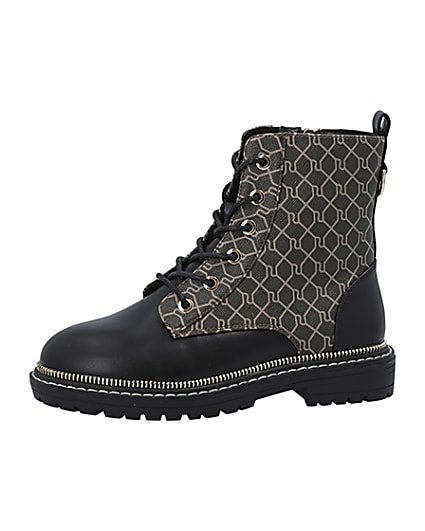 360 degree animation of product Girls brown RI monogram lace up boots frame-2