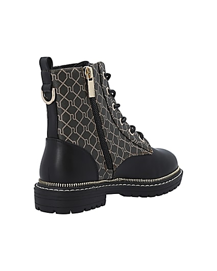 360 degree animation of product Girls brown RI monogram lace up boots frame-12