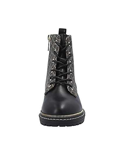 360 degree animation of product Girls brown RI monogram lace up boots frame-21
