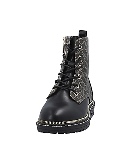 360 degree animation of product Girls brown RI monogram lace up boots frame-22