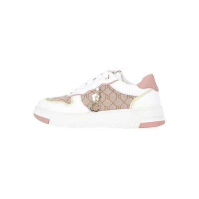 360 degree animation of product Girls Brown RI Monogram trainers frame-4