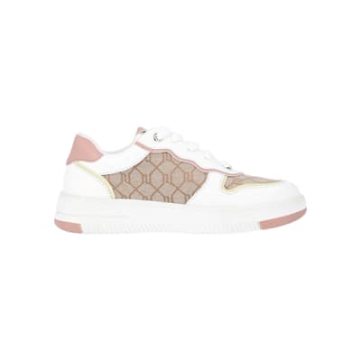 360 degree animation of product Girls Brown RI Monogram trainers frame-15