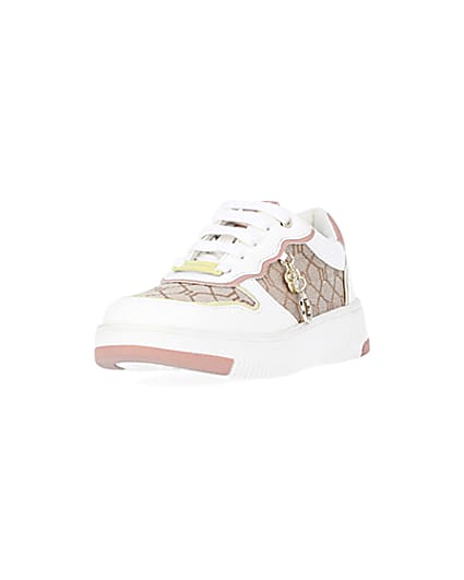 360 degree animation of product Girls Brown RI Monogram trainers frame-23