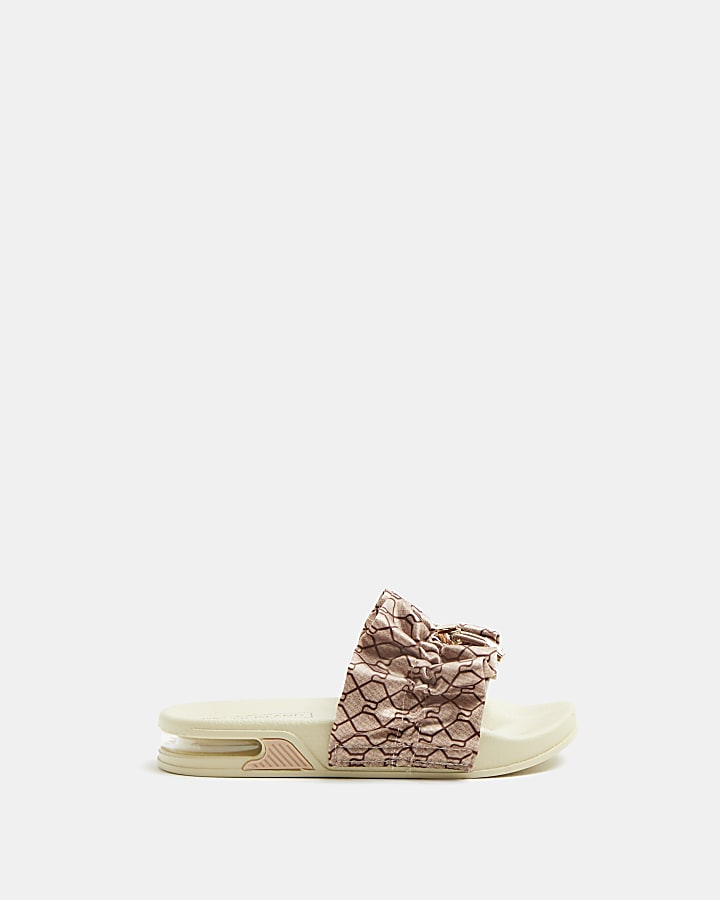 Girls brown RI ruched bubble sole sliders