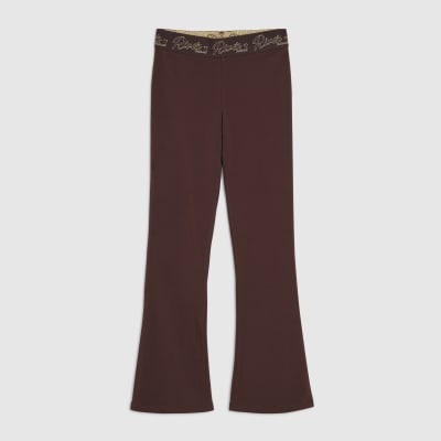 Girls Brown RI Scripty Flared Leggings