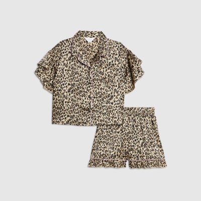 Animal Print River Island Pyjamas Girl Girls Brown Satin Leopard