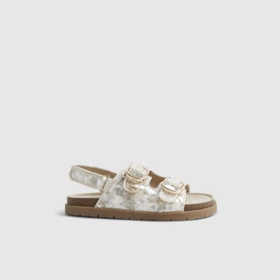 Girls Brown Sequin Charm Footbed Sandals