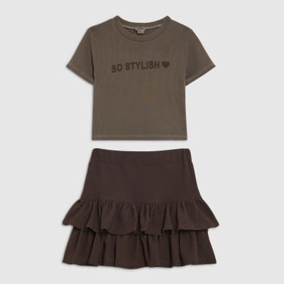 Girls Brown So Stylish Skirt Set