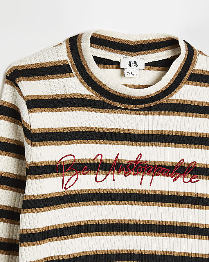 Girls brown stripe 'Be Unstoppable' top