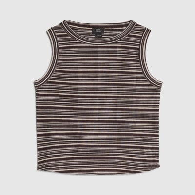 Girls Brown Striped Tank Top